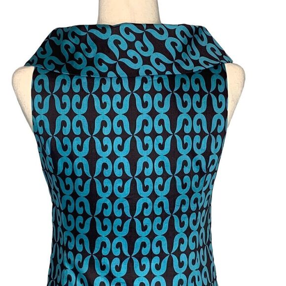 Milly Of New York Blue and Brown Mock Neck Sleeveless Mini Dress | Size 4 - Picture 2 of 9